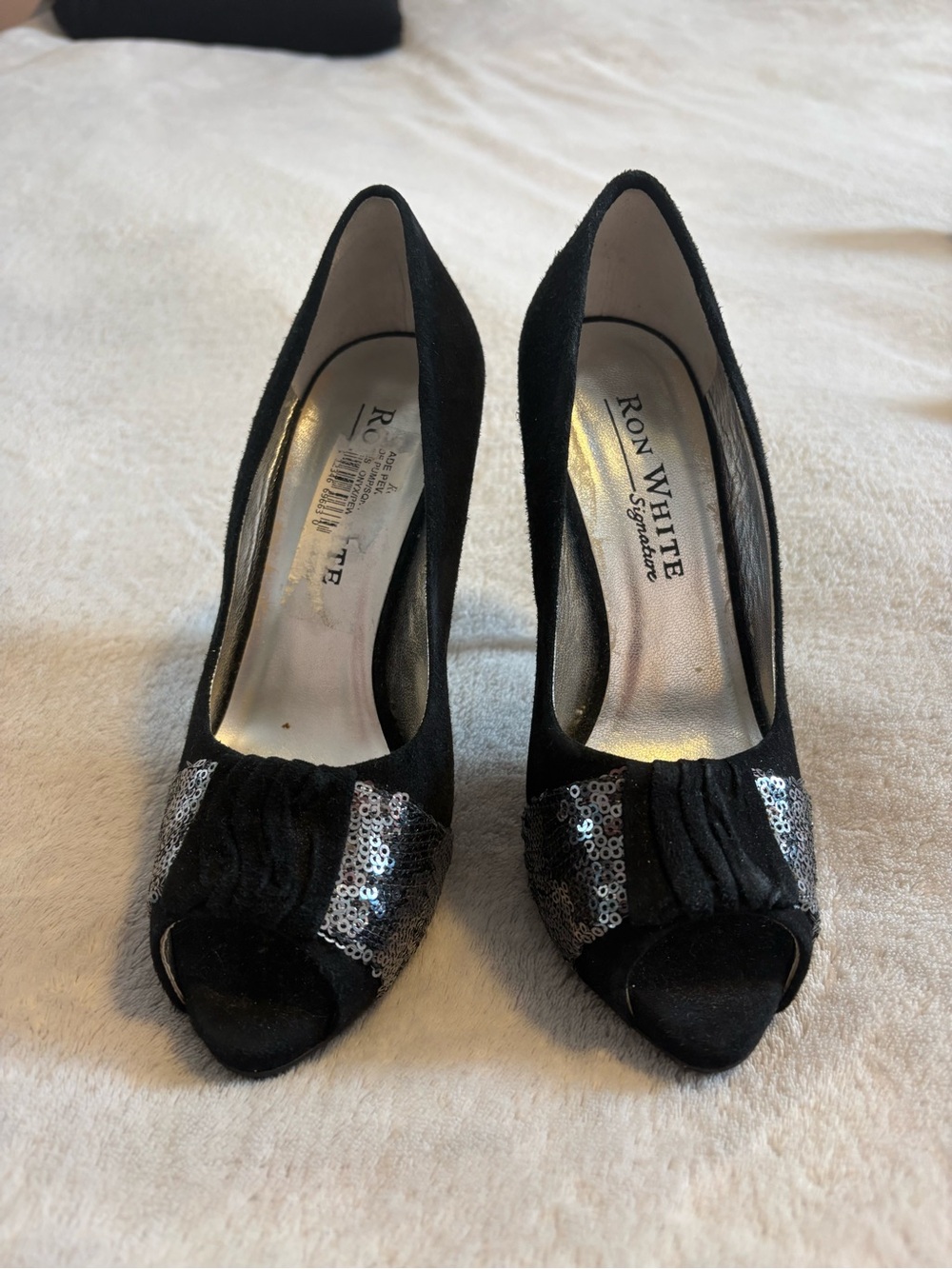 Ron White Signature Black Sequin Peep-Toe Heels